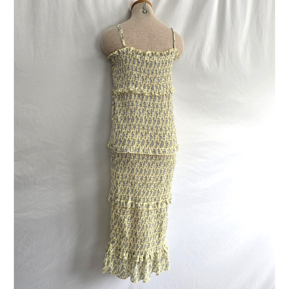 Mable Esme Sleeveless Tiered Ruffle Dress Women's L Yellow Purple Floral Midi - Picture 11 of 16